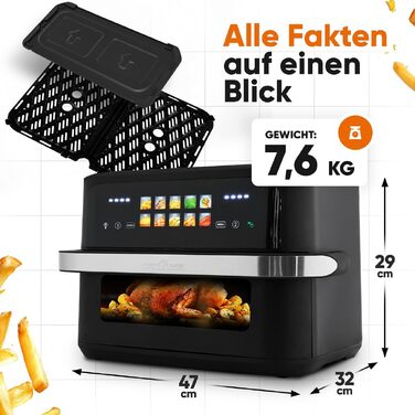 Аерофритюрниця ProfiCook PC FR 1313 H XXL з двома камерами, 10 л, 2400 Вт, сенсорний дисплей, 10 програм, чорна