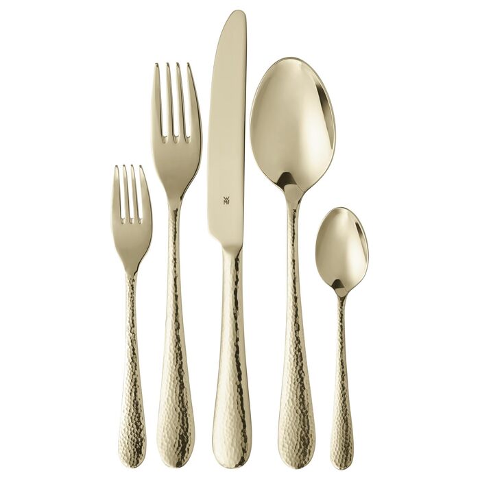 Набір столових приборів WMF Sitello Gold Edition на 6 осіб (30 предметів) - Cromargan нержавіюча сталь, полірована, з молотковою обробкою, ергономічні, золотисті
