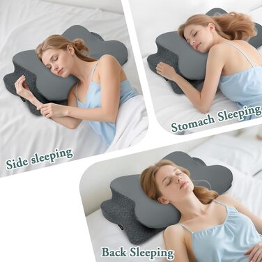 Ортопедична подушка з піни Memory Foam для сну на боці, підтримка шиї, Queen Size (40x60x12 см), темно-сіра. Зменшує біль у шиї та плечах