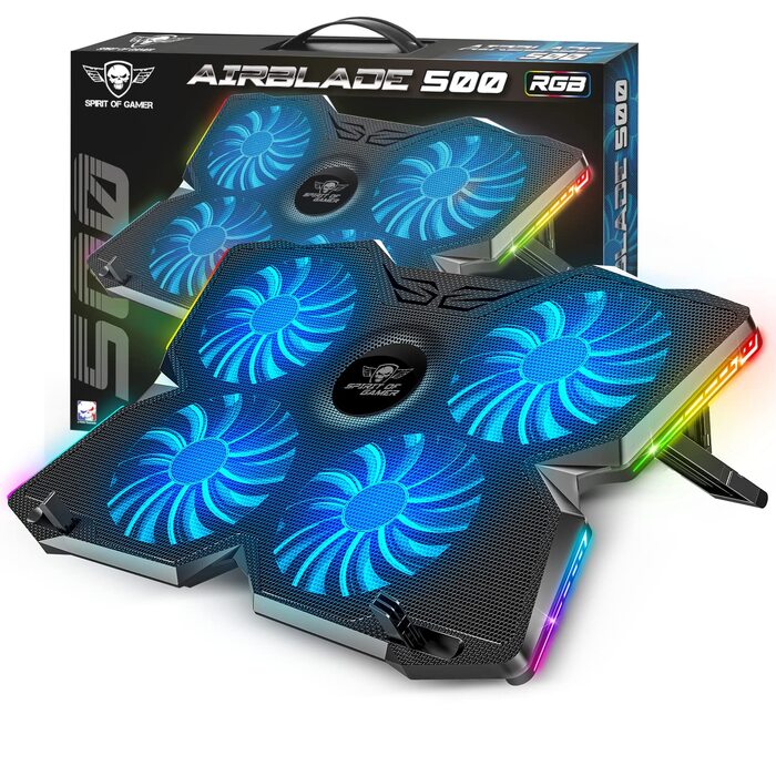 Охолоджувач для ноутбука Spirit of Gamer AIRBLADE 500 (10-17 дюймів), 4 тихі вентилятори, RGB підсвітка, сумісність з PC, PS5, PS4, Xbox