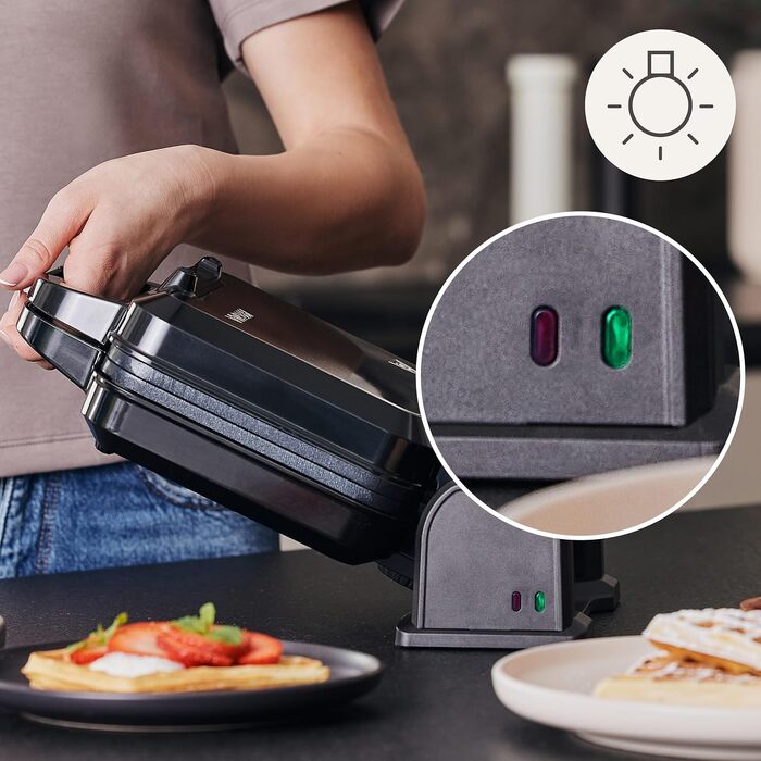 Вафельниця ZEEGMA GOFREE CHEF PRO для бельгійських вафель, 1200 Вт, вертикальна, з антипригарним покриттям та регулюванням температури, сріблясто-чорна