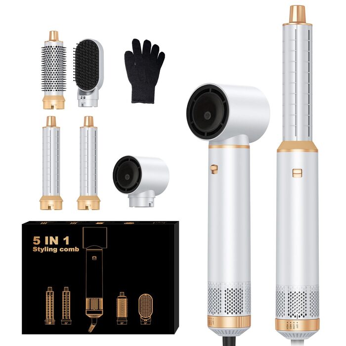 MogaWave Air Styler Pro 6 в 1: Фен-щітка, стайлер для волосся 1000W (білий)