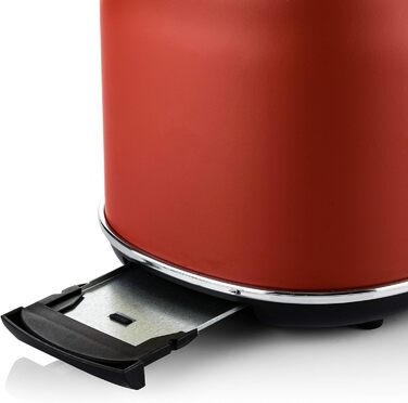 Тостер Westinghouse Retro на 2 скибки, знімна решітка для булочок, 6 рівнів підсмажування, функції розморожування, підігріву та зупинки, центрування хліба, контрольна лампочка, висувний піддон для крихт, червоний