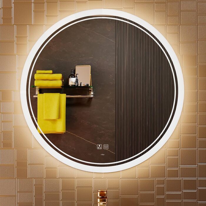 LED дзеркало для ванної кімнати KWW, кругле, 60x60 см, регулювання кольору, протитуманне, диммер, вертикальне/горизонтальне кріплення
