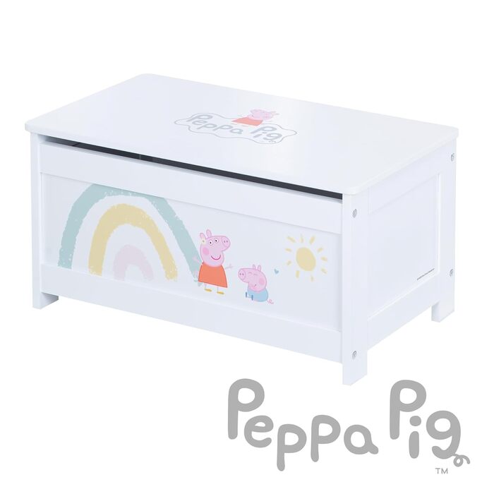 Дерев'яна іграшкова скриня-сидіння Peppa Pig для дітей, біла з рожевим малюнком, з відкидною кришкою та амортизатором
