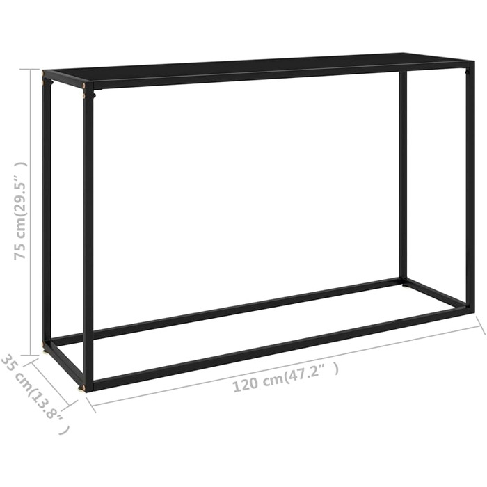 Консольний стіл vidaXL скляний чорний 120x35x75 см – туалетний, приліжковий, бічний, для коридору, стільниця з загартованого скла