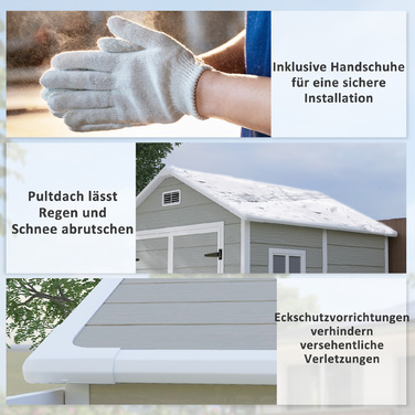 Outsunny Garden Shed 2,4 м², Водонепроникний садовий сарай з підлоговим моноскатним дахом, 182x151x219/181 см, Сарай для інструментів з дверима, що замикаються, Вікно Велосипедний гараж, Садова шафа з алюмінію, для заднього двору, Саду, Сірий