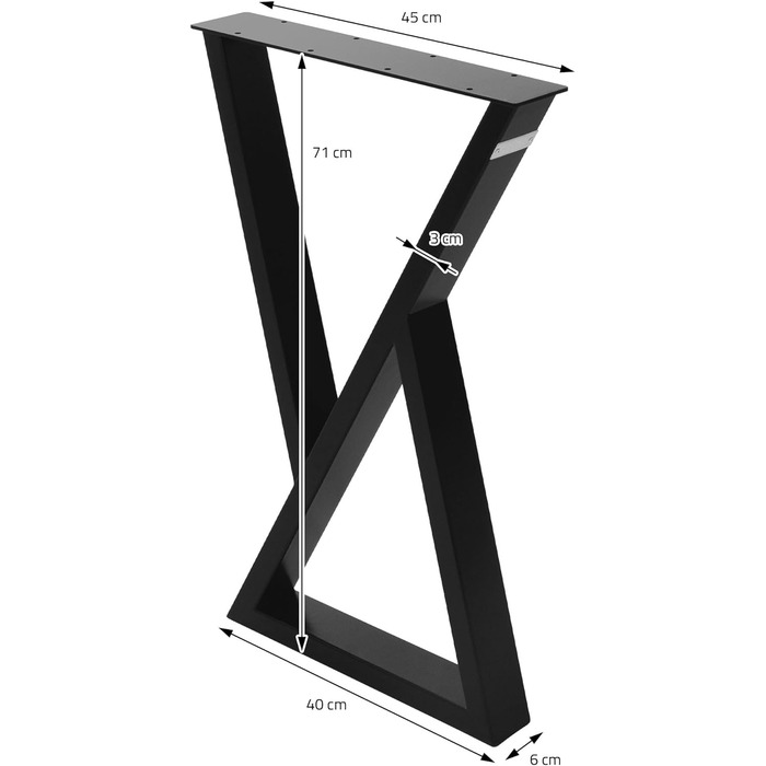 Комплект з 2 металевих ніжок для столу ML-Design X-форма 40x71 см, чорний, сталеві, порошкове фарбування, індустріальний стиль, підходить для обіднього або письмового столу, для DIY-проєктів