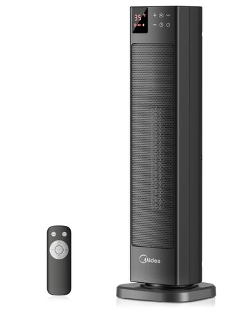 Керамічний обігрівач Midea NTH20-22GR(WH) 2000Вт з пультом, термостатом та таймером на 24г, ECO-режим, осциляція 75°, сірий