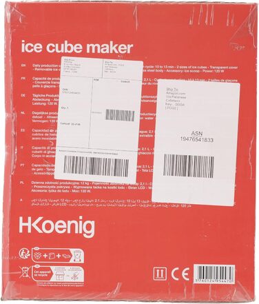 Льодогенератор H.Koenig KB14, 12 кг/день, 2 розміри, нерж. сталь, 2.1 л, 120 Вт, сріблястий