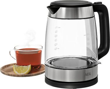 Електрочайник скляний AEG GK4-1-4GB, 2200 Вт, 1,7 л, знімний фільтр, індикатор рівня води, автовідключення, відкривання однією рукою