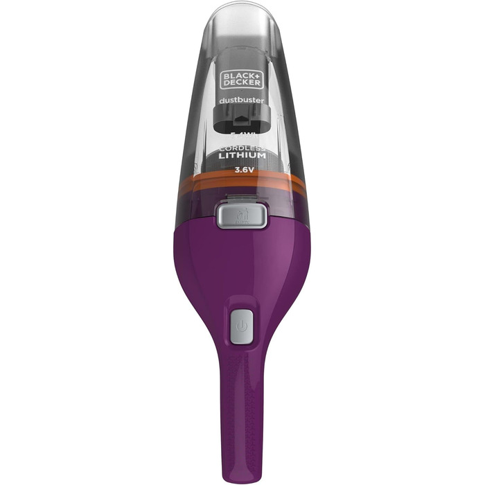 Акумуляторний ручний пилосос BLACK+DECKER Dustbuster 3.6В, безмішковий, бездротовий, широка насадка, знімний контейнер, зарядна станція з кріпленням на стіну, колір баклажан