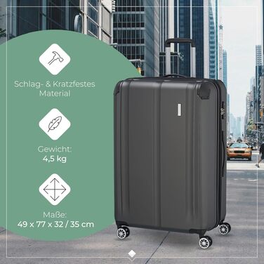 Валіза Travelite City L, 77 см, розширювана, об'єм 113-124 л, колір антрацит (сірий)