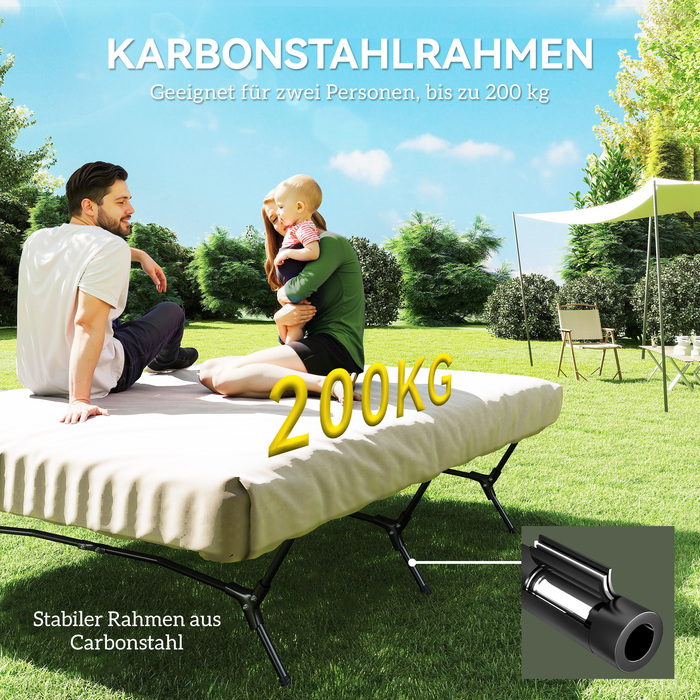 Похідне ліжко Outsunny Camping Bed з насосом для надувного матраца 200 x 153 см Гостьове ліжко з навантаженням до 200 кг Надзвичайно широкий кемпінговий шезлонг для 2 дорослих для кемпінгу Outdoor Garden Travel Чорний+Хакі