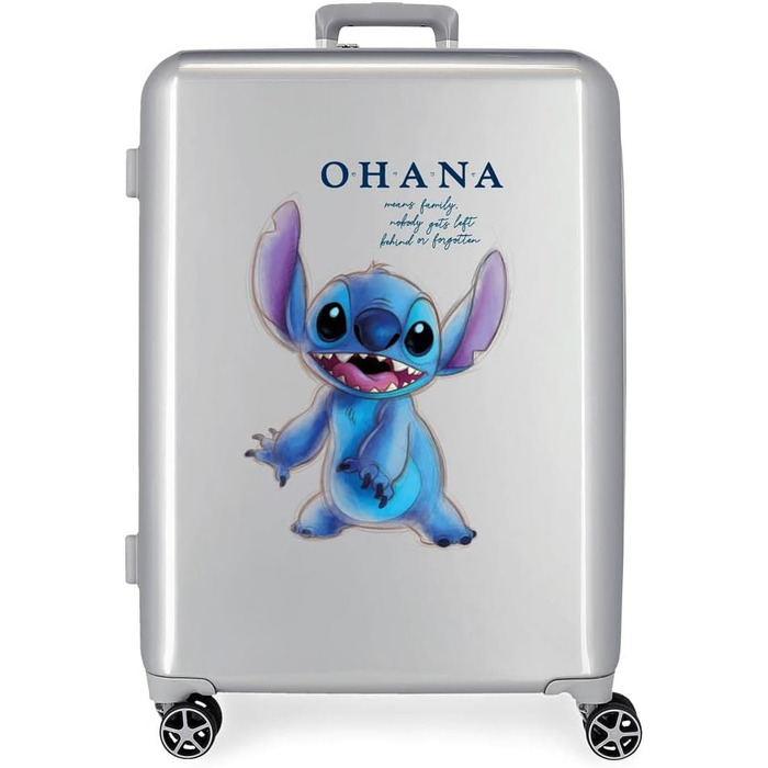 Середня валіза Disney 100 Stitch, сіра, 48x70x26 см, жорсткий ABS, TSA-замок, 81 л, 2 кг, 4 подвійні колеса