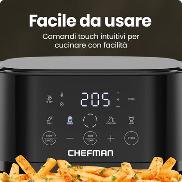 Аерофритюрниця Chefman 3.75L з технологією Hi-Fry, сенсорне керування, антипригарне покриття, чорна
