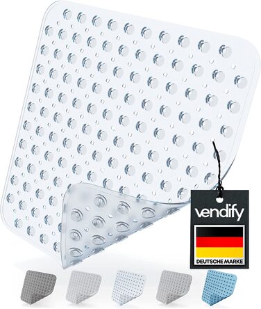 Vendify® преміум килимок для душу 53x53 см, антиковзний, квадратний, для ванної та душової кабіни, 152 присоски, без BPA, стійкий до плісняви, машинне прання, прозорий