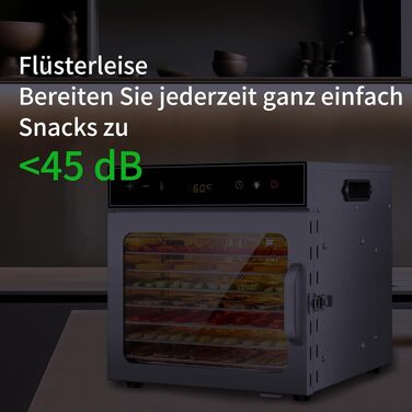 Сушарка для продуктів електрична oiyocemo 8 ярусів, нержавіюча сталь, 500W з книгою рецептів - для м'яса, фруктів, овочів, трав