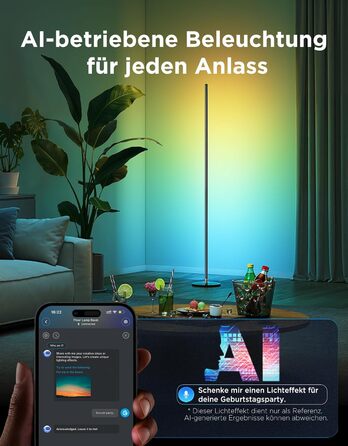 Govee RGBIC LED Торшер WiFi, Димування, Alexa/Matter, 16 млн кольорів, 85 режимів, Музичний режим, DIY, Чорний