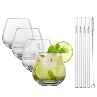 Набір коктейльних келихів SCHOTT ZWIESEL After Work Drinks: 4 склянки з Tritan-кришталю, 4 скляні трубочки та щітка для чищення, підходять для посудомийної машини, Німеччина
