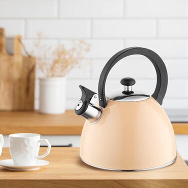 Чайник FLORINA Fenny Satin Induktion 2.5L з флейтою, нержавіюча сталь, Cool-Touch, сучасний дизайн (Brillo - персиковий)