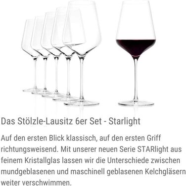 Бокали для червоного вина Stölzle Lausitz Starlight Bordeaux, 675 мл, набір 6 шт, тонкостінні, для бордоських вин, можна мити в посудомийній машині, максимальне розкриття смаку