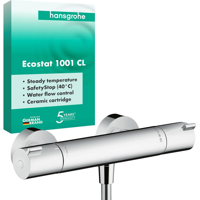 Змішувач для ванної Hansgrohe Ecostat - n Aufputz з термостатом, обмежувачем температури 40°C, для 2 споживачів (хром)