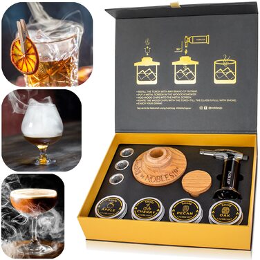 Набір для копчення віскі Smoky NOBLESIP з ліхтарем та дерев'яною стружкою - преміум подарунковий набір для копчення віскі, бурбону та коктейлів