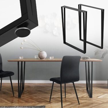 Набір з 2 металевих ніжок для столу ML-Design 50x71,5 см, прямокутна форма, чорна порошкова фарба, індустріальний стиль, для обіднього чи письмового столу, металеві ніжки для меблів, DIY-проекти