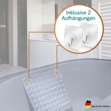 Протиcковзкий килимок для ванни Delluxia 100x40 см, прозорий, BPA-free, з 2 гачками