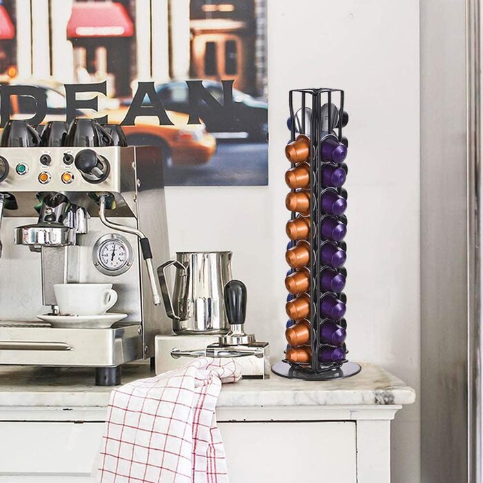 Обертова підставка для капсул Nespresso XIAPIA на 40 штук, чорна, органайзер для зберігання кавових капсул