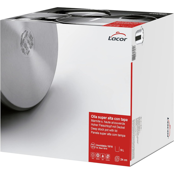 Каструля для супу з кришкою Lacor Basic 24 см з нержавіючої сталі
