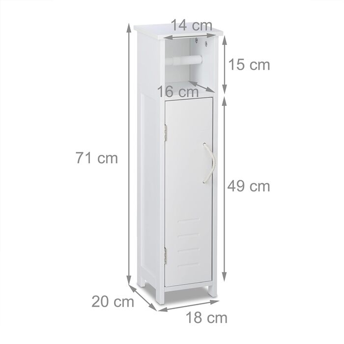 Підлоговий тримач для туалетного паперу Relaxdays, білий, з полицею, 71x18x20 см, шнурова ручка, шафка для туалетного паперу, МДФ