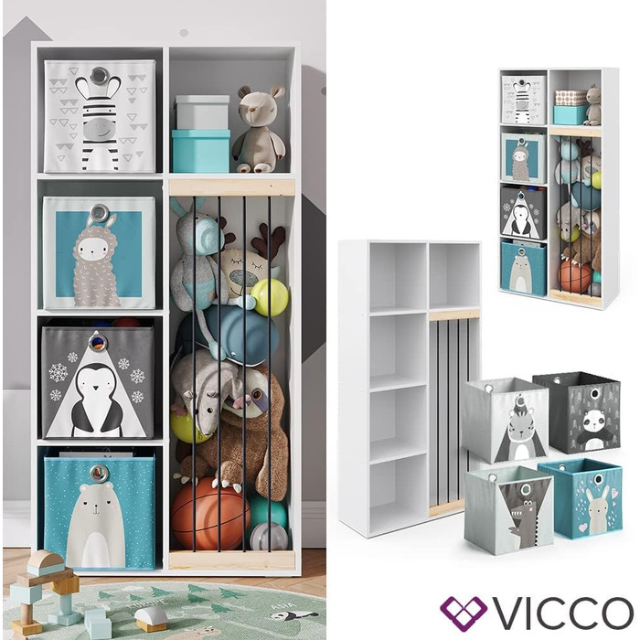 Дитяча полиця Vicco Marvin, біла, 72x143 см, з 4 складаними коробами, Опція 2