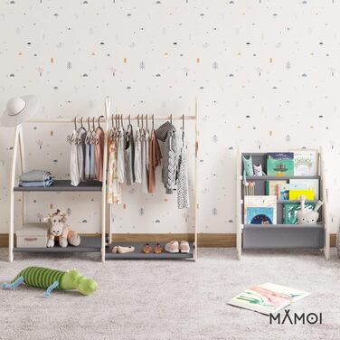 Дитяча книжкова полиця MAMOI з дерева, настінна полиця та ящик для книг у дитячу кімнату, білий/сірий, для малюків