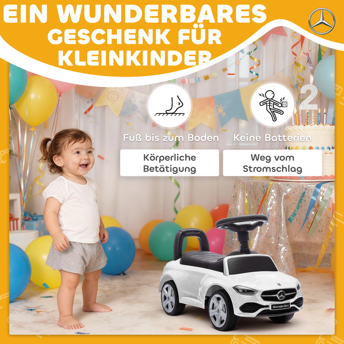 Дитячий електромобіль Mercedes-Benz C-Class з клаксоном, звуками двигуна, місцем для зберігання речей, для дітей 18-36 місяців, білий