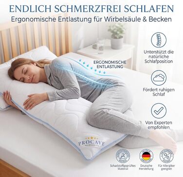 Подушка для сну на боці PROCAVE Top Cool — довга анатомічна подушка-обіймашка (Body Pillow), дихаюча та гіпоалергенна, для підтримки спини та комфортного сну, 40x145 см, Made in Germany