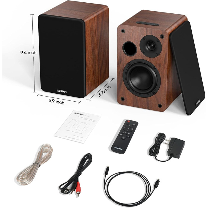 Активні полочні колонки Saiyin Bluetooth 40Вт x 2 з 4-дюймовим сабвуфером, оптичним та AUX входом для ТВ, ПК та вінілових програвачів