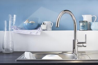 Змішувач кухонний GROHE BauEdge з високим виливом, хромований (31367000) - керамічний картридж, поворотний на 360°