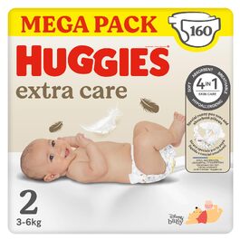 Підгузки Huggies Extra Care розмір 2 (3-6 кг), висока поглинальна здатність, дизайн Disney, економ-упаковка, 160 шт.