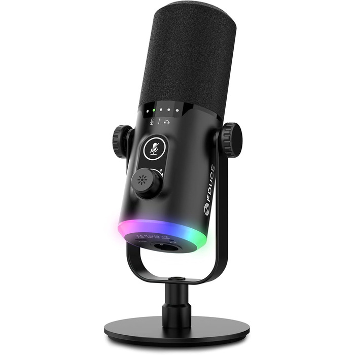 Ігровий мікрофон FDUCE з USB/XLR, RGB-підсвічуванням, для стрімінгу, запису подкастів та ігор, з регулятором гучності та навушниками, з кріпленням-павуком (D30)