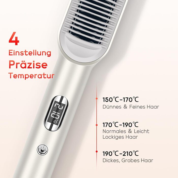 Іонна щітка-випрямляч для волосся PARWIN PRO BEAUTY з LED-індикатором, 4 температурні режими, захист від опіків, шампань срібло