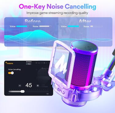 MAONO USB ігровий мікрофон з шумозаглушенням, RGB конденсаторний мікрофон для стрімінгу, подкастів, Twitch, YouTube, Discord, ПК, Mac, PS4, PS5, модель DGM20S, фіолетовий