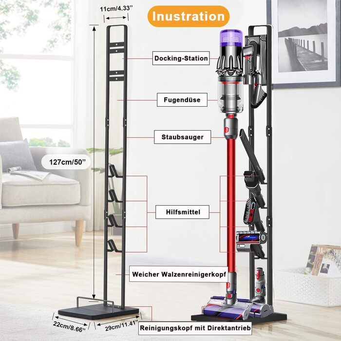 JUPELI підставка-стійка для ручних пилососів Dyson V15 V11 V10 V8 V7 V6, металева, чорна, аксесуари для бездротових пилососів