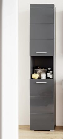 Високий шафа для ванної trendteam Amanda, 37x190x31 см, агавово-сірий глянець