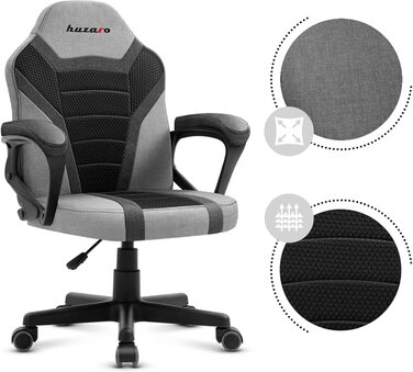 Дитяче ігрове крісло Huzaro Ranger 1.0, сіре, ергономічне, з підлокітниками, регулюванням висоти, сітка, гумові колеса, для геймерів та навчання