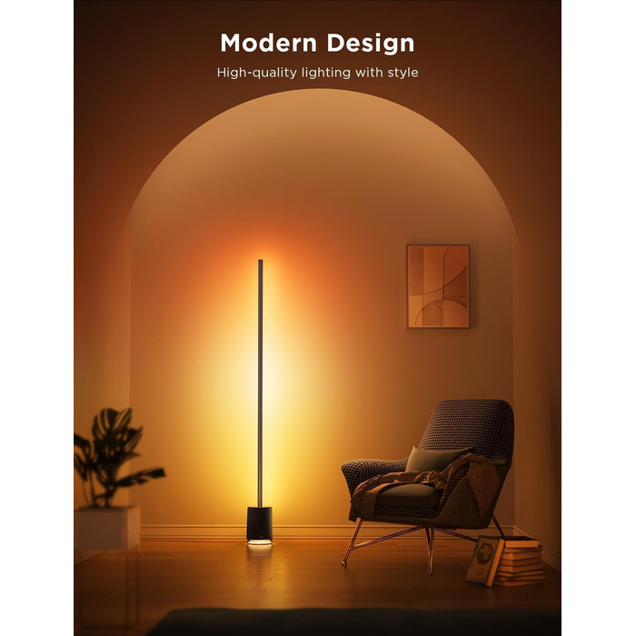 Govee Stehlampe Pro – LED RGBIC лампа 2100 Люмен з Bluetooth-динаміком, білим шумом, Alexa, 16 млн кольорів, музична синхронізація, торшер для вітальні, чорний