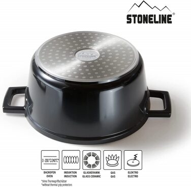 Каструля Stoneline для індукції 20 см, 2,6 л з кришкою, алюмінієва з антипригарним покриттям та кам'яними частинками, для духовки, чорна