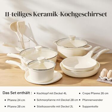 Набір каструль Redchef Keramik Induktion 11 предметів (бежевий) - посуд з кераміки, PTFE та PFAS free