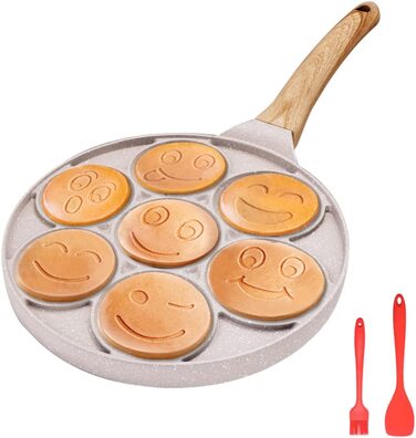 Сковорода для млинців Bobikuke Smiley, антипригарна, 7 форм, для дітей, 26 см, біла, для газової плити